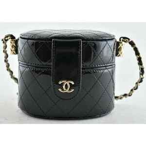 Chanel 20A Mini Black Patent Vanity Quilted CC On Chain Shoulder Crossbody Bag